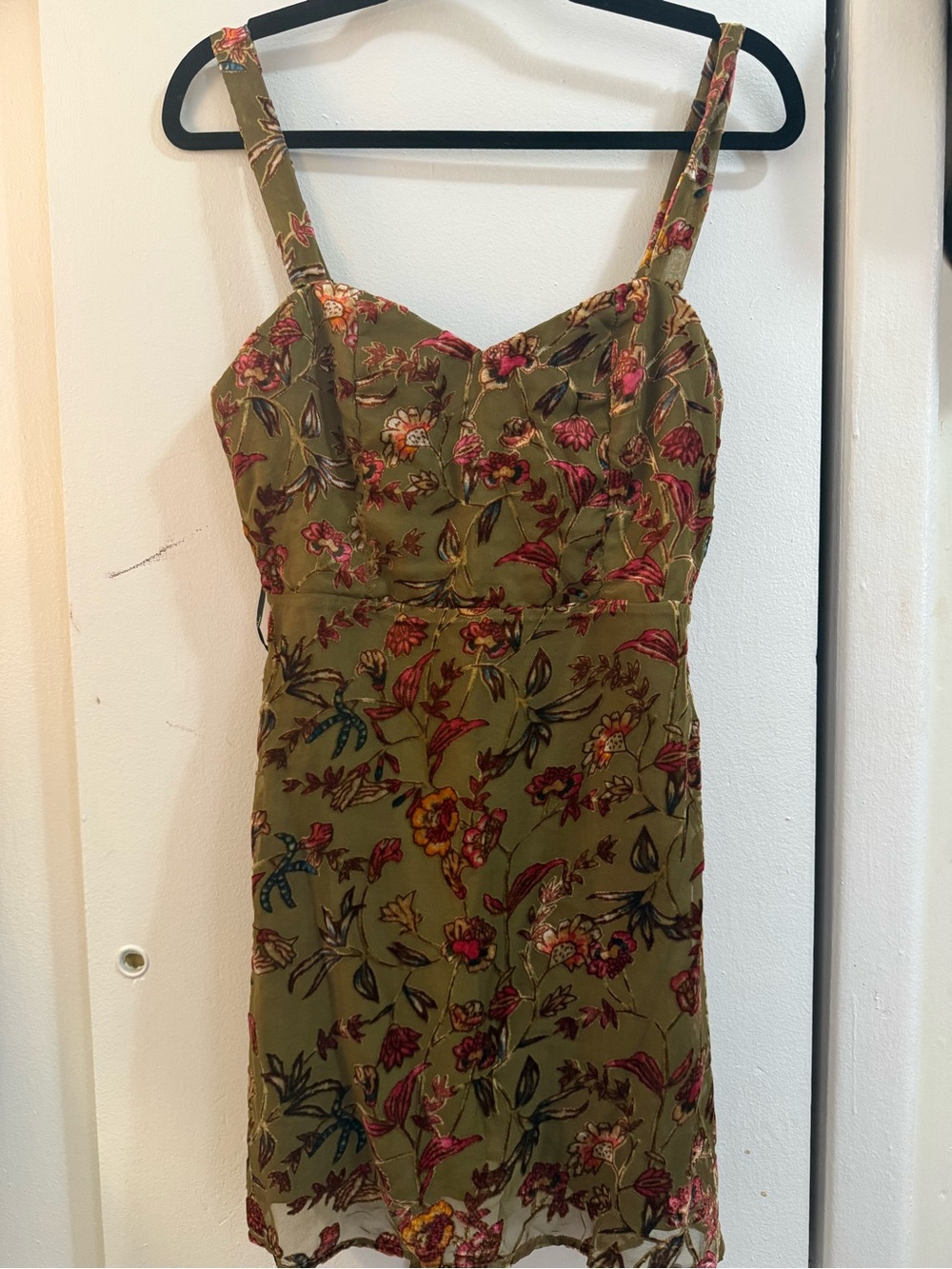 Lulu's Olive Floral Mini Dress with Pink and Orange Blooms